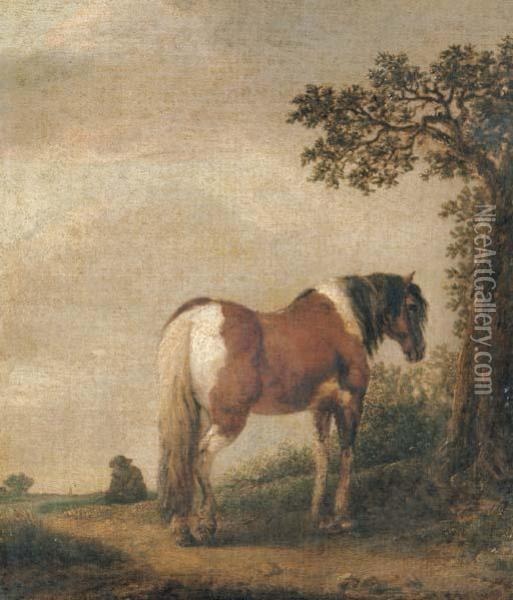 A Horse In A Landscape Oil Painting - Isaack Jansz. van Ostade