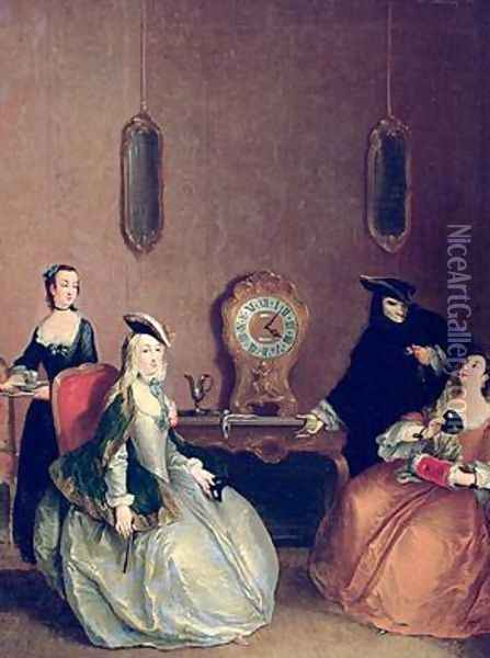 Interior Scene - Masked Party Oil Painting - Pietro Longhi