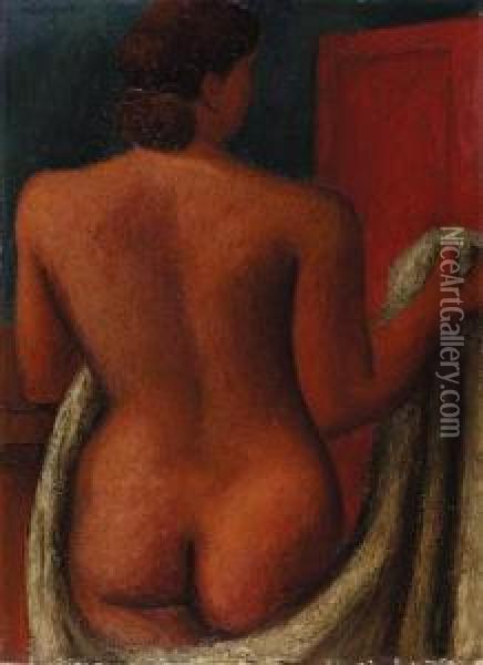The Back; Standing Nude Oil Painting - Mark Gertler