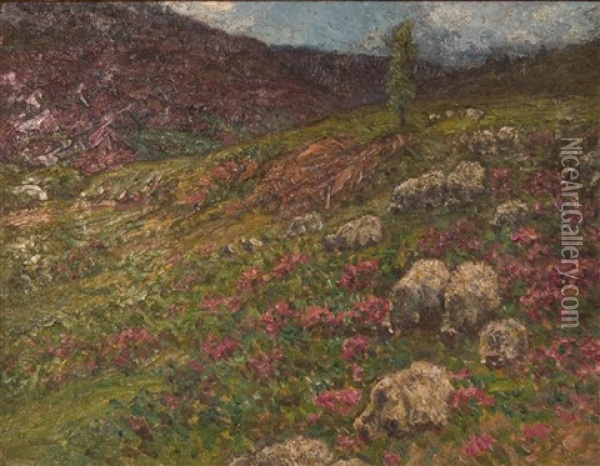 Sheep In Heather Oil Painting - John Joseph Enneking