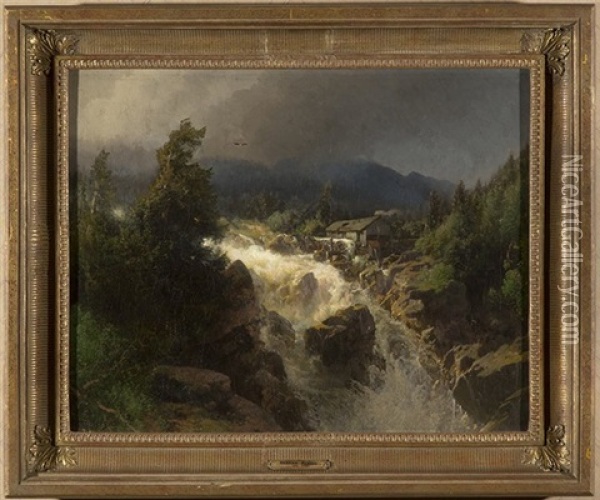 Norwegian Mill Oil Painting - Hermann Herzog