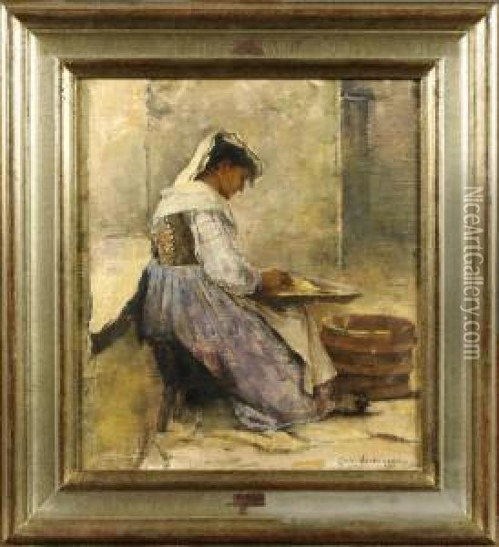 La Preparation Du Repas Oil Painting - Emile Verbrugge