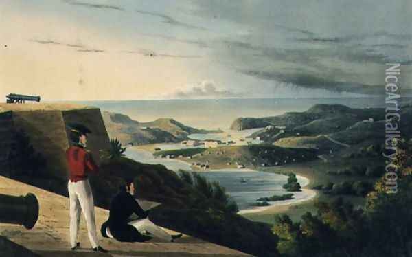 View of the English Harbour Antigua from Great George Fort Monks Hill Oil Painting - Johnson, J.