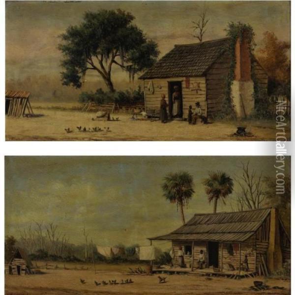 The Old Cabin: A Pair Of Paintings Oil Painting - William Aiken Walker