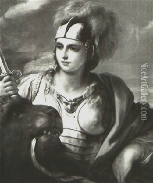The Goddess Minerva As Fortitude Oil Painting - Giovanni Francesco Romanelli