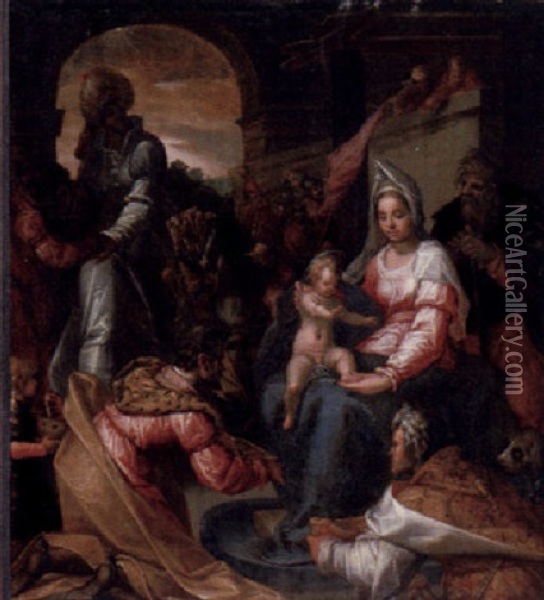 Die Anbetung Der Heiligen Drei Konige Oil Painting - Pieter Fransz Isaacsz