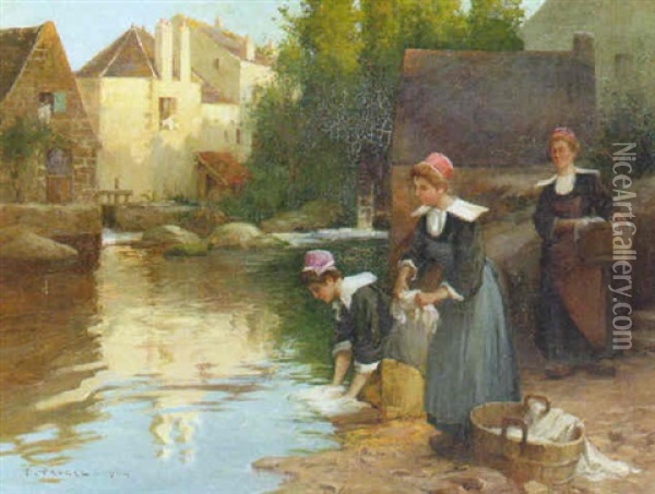 Washerwoman By A River Oil Painting - Paul Pascal