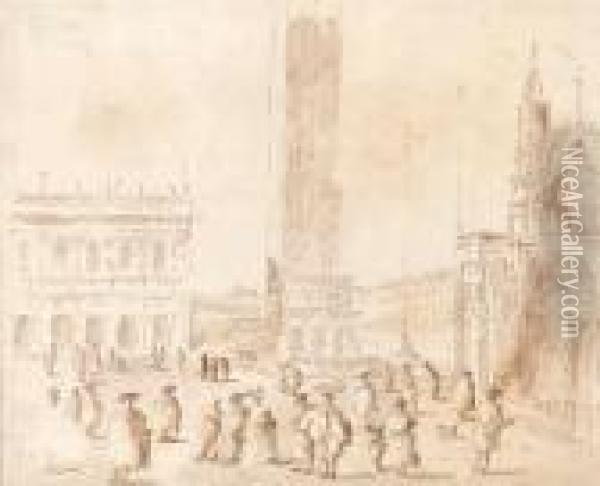 Figures In The Piazza San Marco Oil Painting - Giacomo Guardi