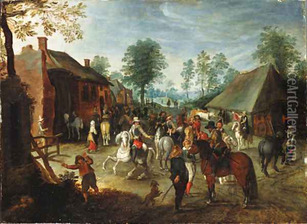 Horsemen halting at an inn Oil Painting - Sebastien Vrancx