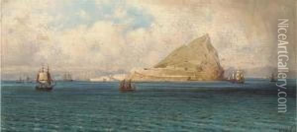 Vessels Rounding The Rock Of Gibraltar Oil Painting - Gottfried Seelos