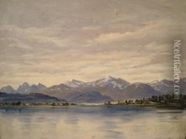Norway , From Molde Looking Across Fjord Oil Painting - Frederick R. Fitzgerald
