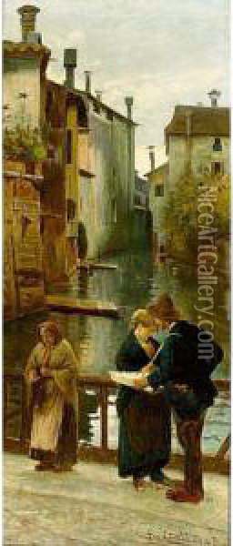 A Street Trader Oil Painting - Angelo Dall'Oca Bianca