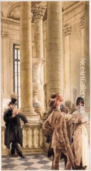 Au Louvre Oil Painting - James Jacques Joseph Tissot