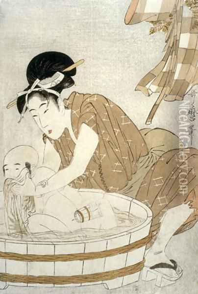 The Bath, Edo period 1603-1868 Oil Painting - Kitagawa Utamaro