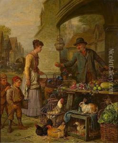 At The Market Oil Painting - Henry Charles Bryant