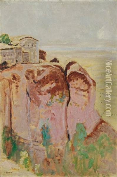 Blick Auf Das Felsenkloster Meteora In Griechenland Oil Painting - Hermann Urban
