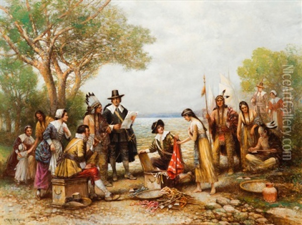 The Purchase Of Manhattan Oil Painting - Edward Percy Moran