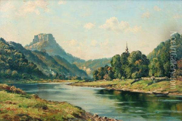 Sachsische Schweiz. 1930's Oil Painting - Willy Hanft