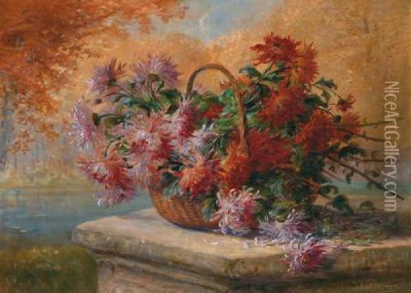 Asters In A Basket Oil Painting - Louis Letsch