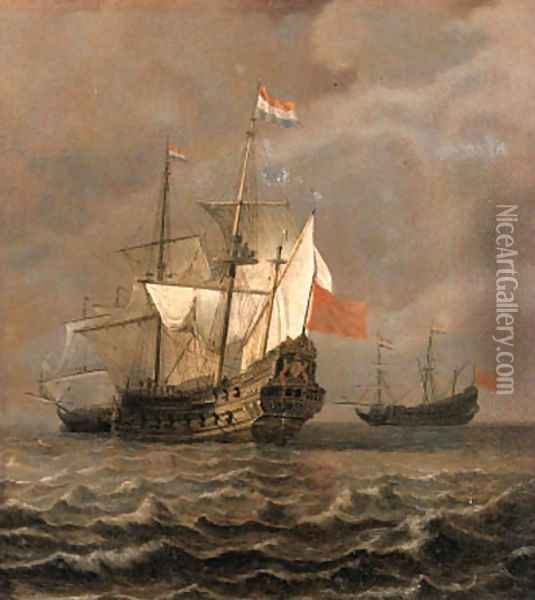 An Amsterdam man-o'-war at sea, as a storm approaches - a fragment Oil Painting - Willem van de Velde the Younger