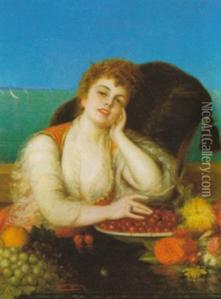 La Dame Aux Cerises Devant La Mer Oil Painting - Leon Herbo
