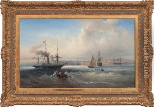 Ships Off The Coast Of France Oil Painting - Daniel Hermann Anton Melbye