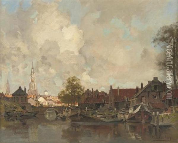 A View Of Delft, With The Tower Of The Nieuwe Kerk Oil Painting - Johannes Christiaan Karel Klinkenberg