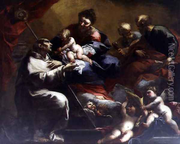 Madonna and Child with SS. Peter and Paul Appearing to St. Bruno Oil Painting - Valerio Castello