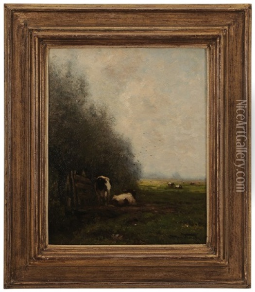 Cows By A Gate Oil Painting - Jan Vrolijk