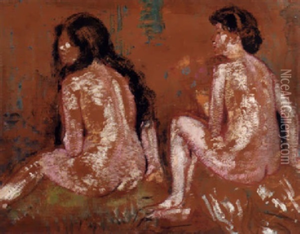 Deux Nus - Elise And Mathilde Oil Painting - Georges Lemmen