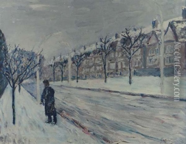 Street Scene In The Snow In Rouen Oil Painting - Gustave Madelain