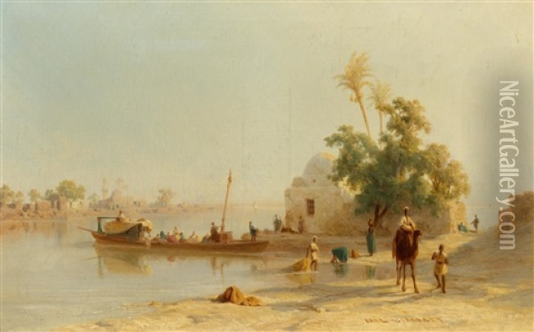 At The Nile Oil Painting - Karl Girardet