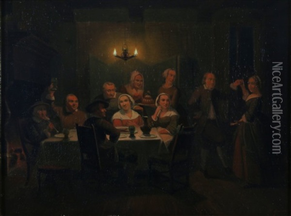 Diner Bij Kaarslicht Oil Painting - Pieter Geerard Sjamaar
