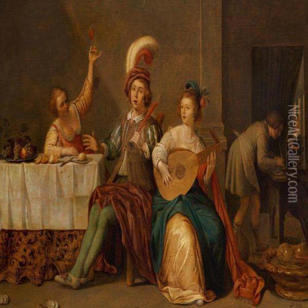 An Interior Withan Elegant And Merry Company Oil Painting - Antonie Palamedesz