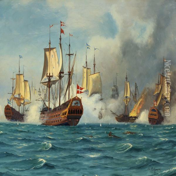 The Battle Of Koge Bay Oil Painting - Chr. Mollgard