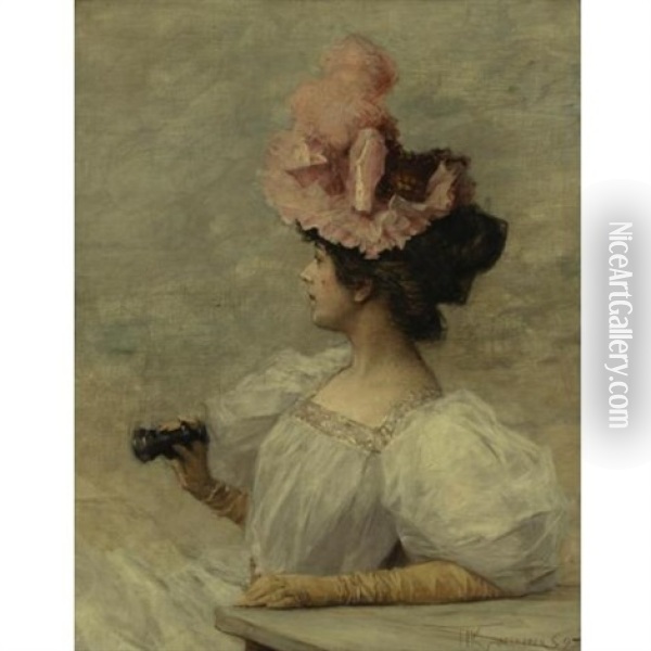 Woman With Opera Glasses Oil Painting - Frederik Hendrik Kaemmerer