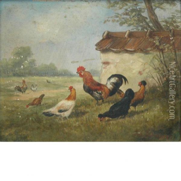 Farmyard Fowl Oil Painting - Julius Scheurer