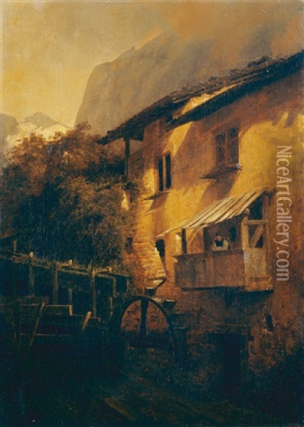 Wassermuhle Im Gebirge Oil Painting - Andreas Achenbach