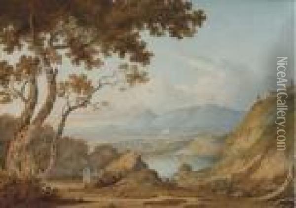 View Over Lake Albano Oil Painting - William Marlow