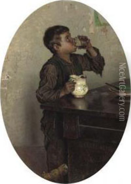 A Cheeky Drink Oil Painting - Orfeo Orfei
