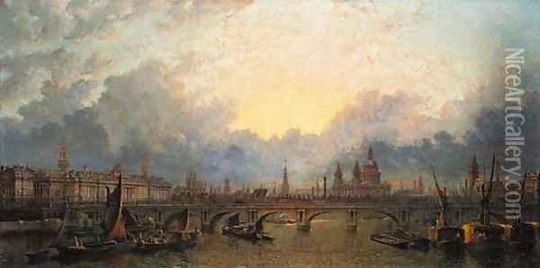 View of Waterloo Bridge Oil Painting - John Macvicar Anderson