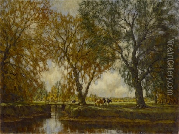 Weidende Kuhe An Einem Flussufer Oil Painting - Arnold Marc Gorter