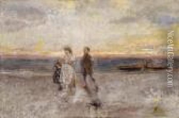 Chioggia, Figure Sulla Spiaggia Oil Painting - Mose Bianchi