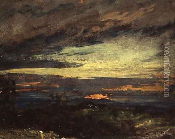 Sunset study of Hampstead, looking towards Harrow Oil Painting - John Constable