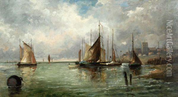 Vissersschepen Voor Anker Bij Eenhavenstadje Oil Painting - George Stanley Repton