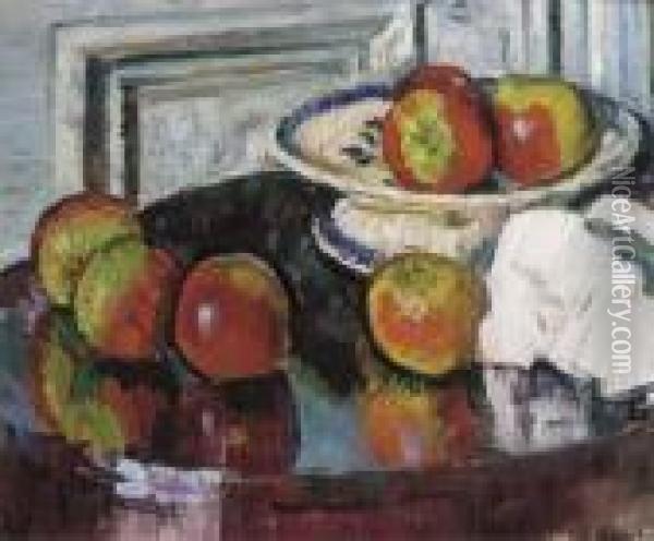 Still Life With Apples Oil Painting - George Leslie Hunter