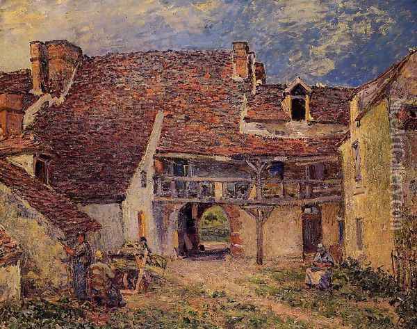 Courtyard Of Farm At St Mammes Oil Painting - Alfred Sisley