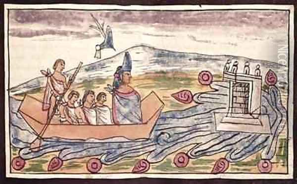 Fol 192v Montezuma II leaving rapidly after hearing of the landing of the Spanish Oil Painting - Diego Duran