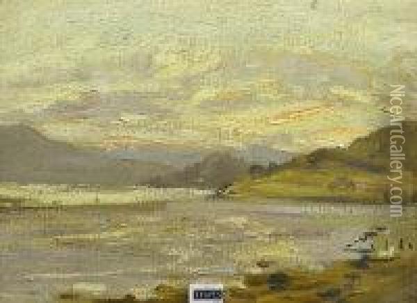 'spinning Dale' And 'evening On The Dornoch Firth' Oil Painting - William Walls