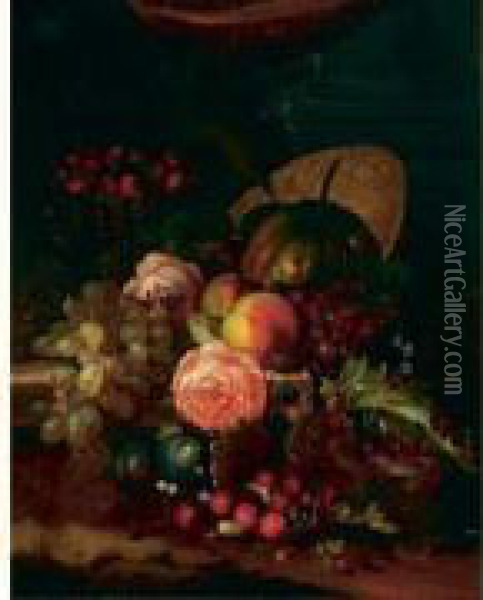 Attribue A Nature Morte Aux Fruits Et Fleurs Oil Painting - Pieter Snyers